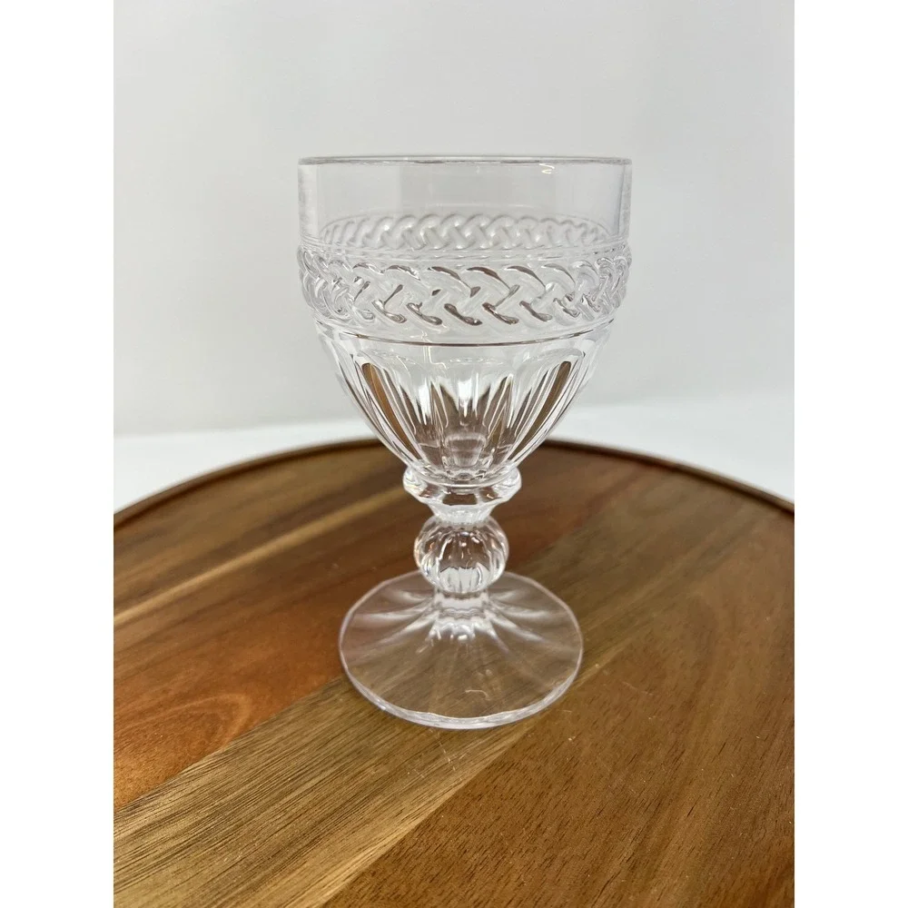 Set‎ Clear Glass Goblet Footed Wine Glass Twisted Rope Band Elegant Design